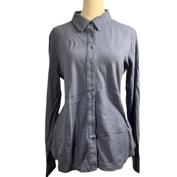 Gap Women Top Med Blue Long Sleeve Button Up Cotton Preppy Classic Staple Layer - Picture 1 of 9